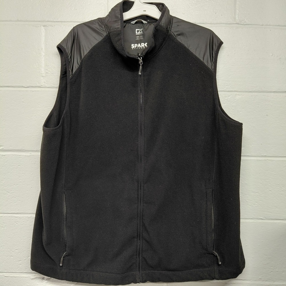 Cutter and Buck Fleece Vest Mens 3XL 3XB Black Full Zip Pockets Golf Sportswear